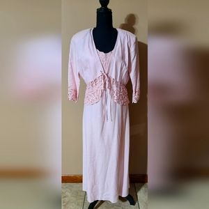 Vintage Pink Linen Blend Plaza South Maxi Dress with Jacket Size 8
